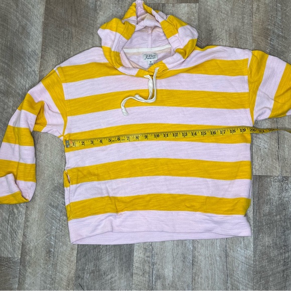 J crew rugby stripe M vintage fleece hooded sweatshirt pink mustard collegiate - Picture 4 of 6